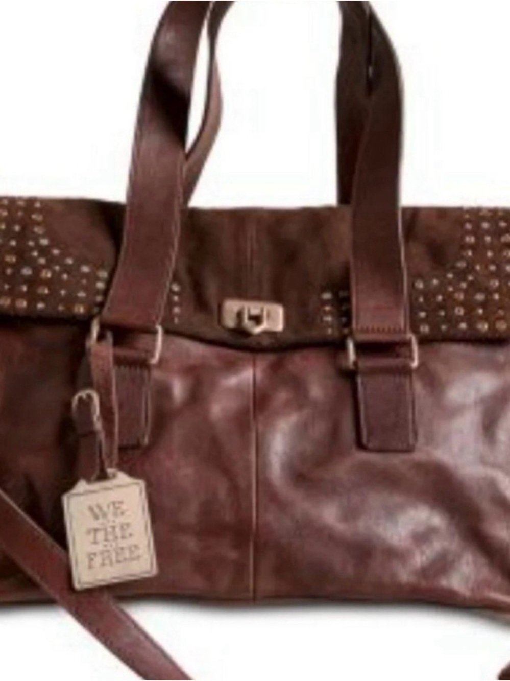 Free people We The free Studded Dark Brown Leather Tote Bag NWT $298 - Picture 2 of 5